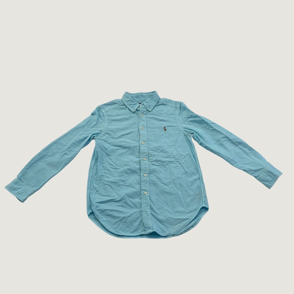 Ralph Lauren Boys M 10-12 Aqua Blue Long Sleeve Button Down Cotton Shirt